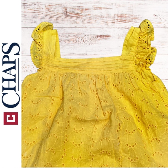 Chaps Baby Infant Girls Yellow Eyelet Dress Lace Sleeveless / Size 12 months - Picture 3 of 9